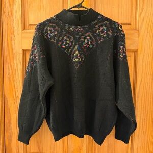 Vintage Pandora Women’s Retro Black Multi Color Rainbow Sweater Size Large
